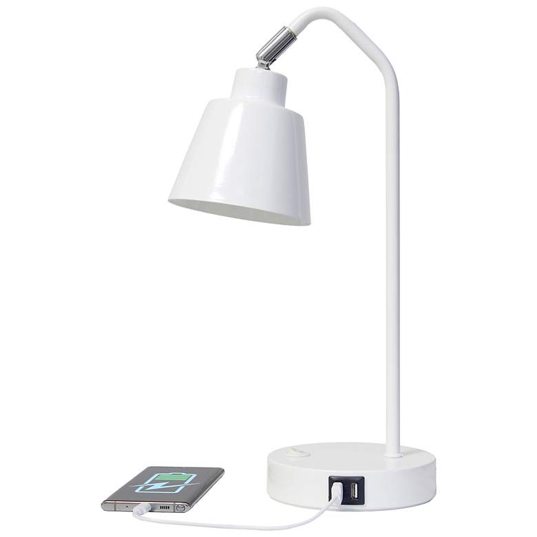 Image 7 Simple Designs 16" Sleek Adj Metal Desk Task Lamp, Dual USB Ports, White more views