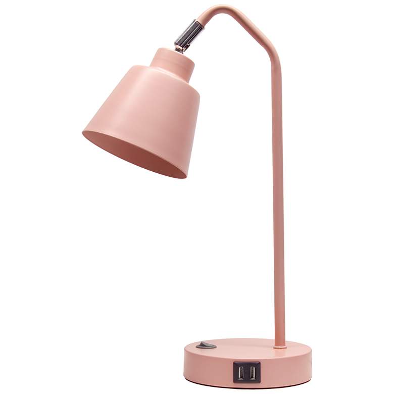 Image 2 Simple Designs 16" Sleek Adj Metal Desk Task Lp, Dual USB Ports, Blush Pink