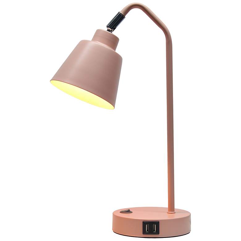 Image 4 Simple Designs 16" Sleek Adj Metal Desk Task Lp, Dual USB Ports, Blush Pink more views