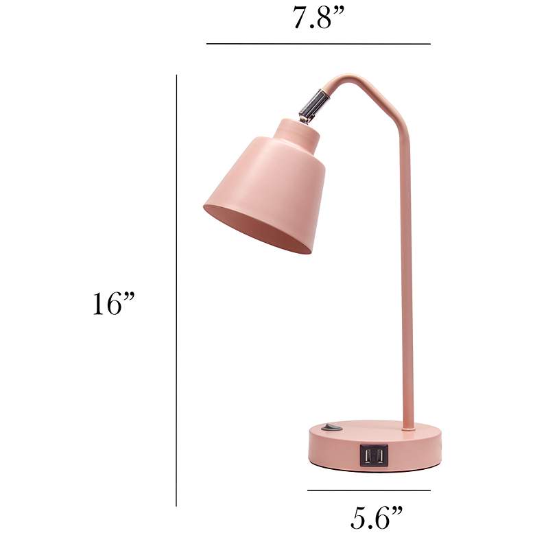 Image 5 Simple Designs 16" Sleek Adj Metal Desk Task Lp, Dual USB Ports, Blush Pink more views