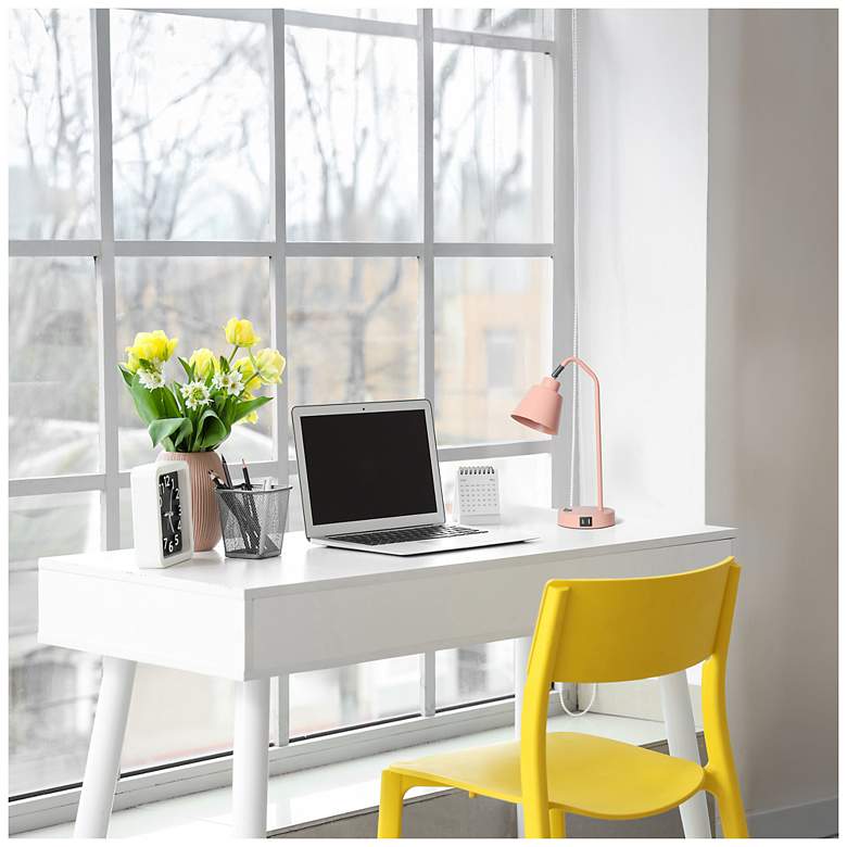 Image 6 Simple Designs 16" Sleek Adj Metal Desk Task Lp, Dual USB Ports, Blush Pink more views