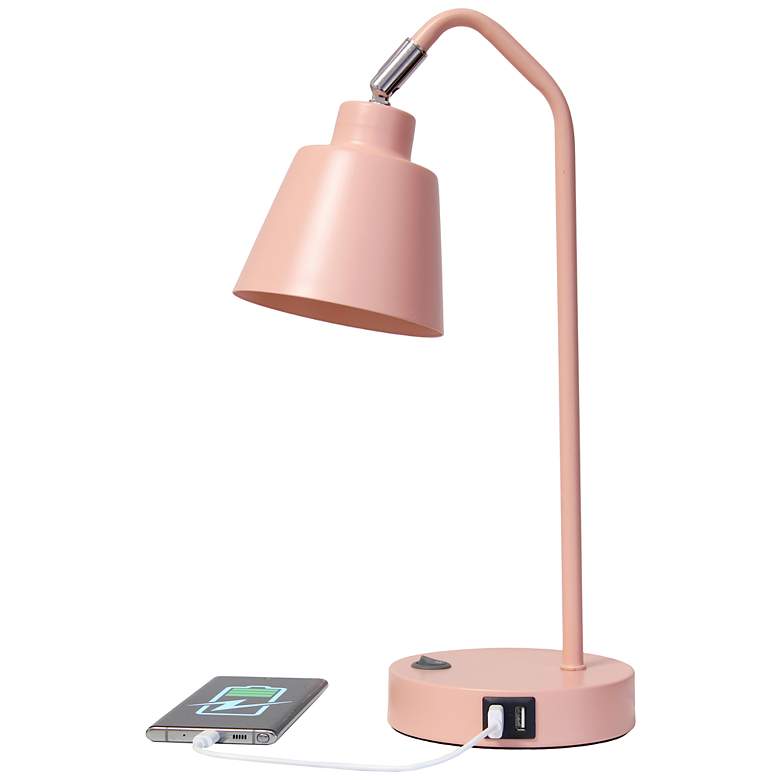 Image 7 Simple Designs 16" Sleek Adj Metal Desk Task Lp, Dual USB Ports, Blush Pink more views