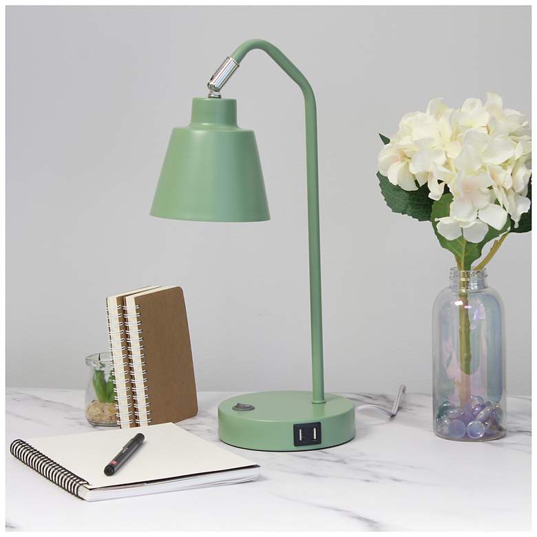 Image 1 Simple Designs 16" Sleek Adj Metal Desk Task Lp, Dual USB Ports, Sage Green