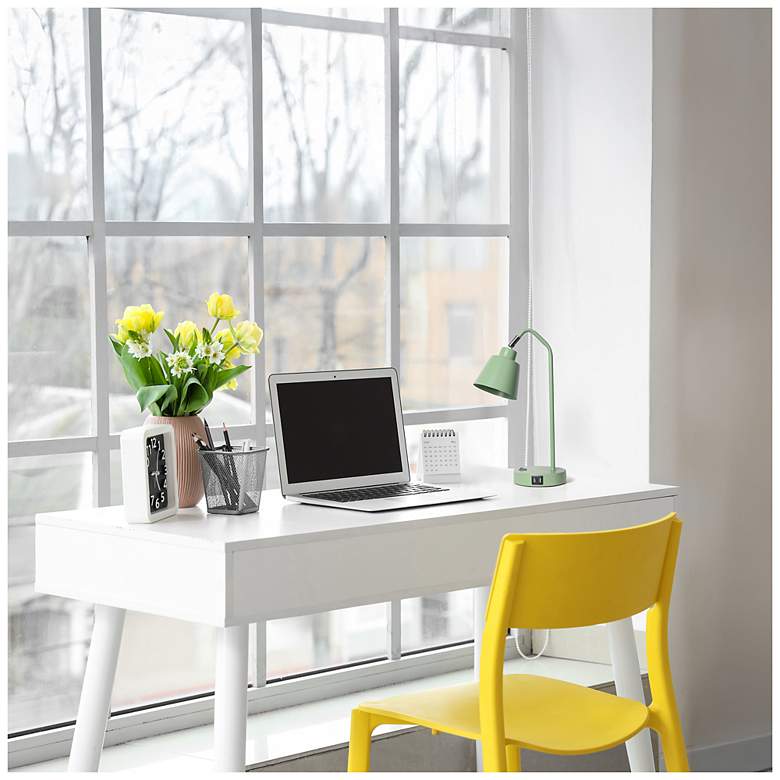 Image 6 Simple Designs 16" Sleek Adj Metal Desk Task Lp, Dual USB Ports, Sage Green more views