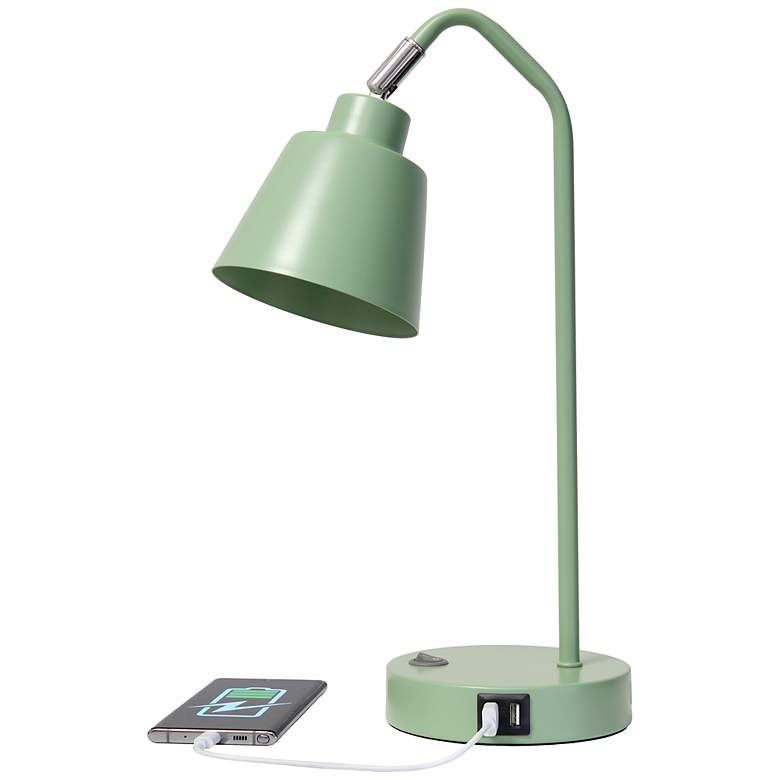 Image 7 Simple Designs 16" Sleek Adj Metal Desk Task Lp, Dual USB Ports, Sage Green more views