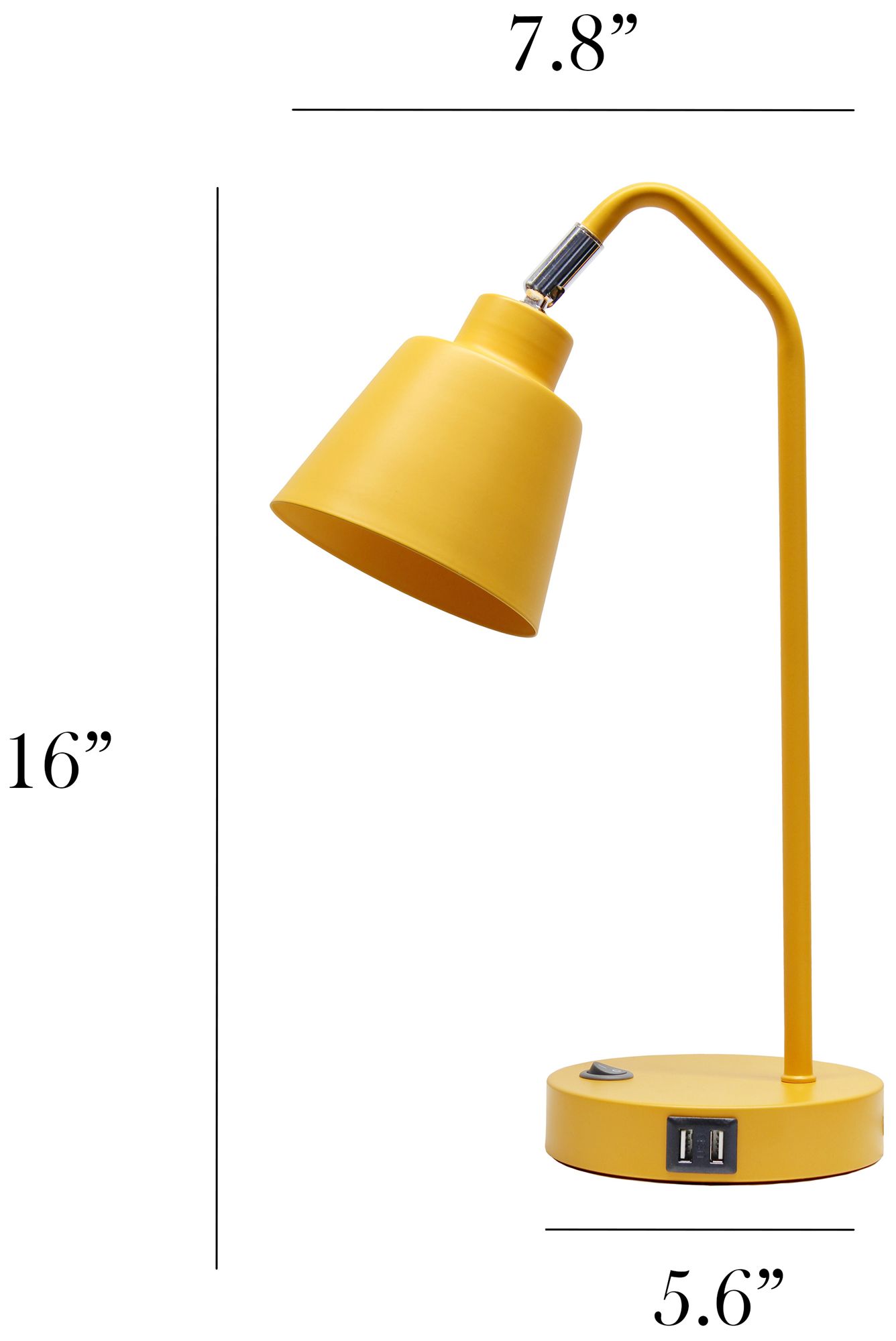 Simple Designs 16" Sleek Adj Metal Desk Task Lp, Dual USB Ports, Yellow