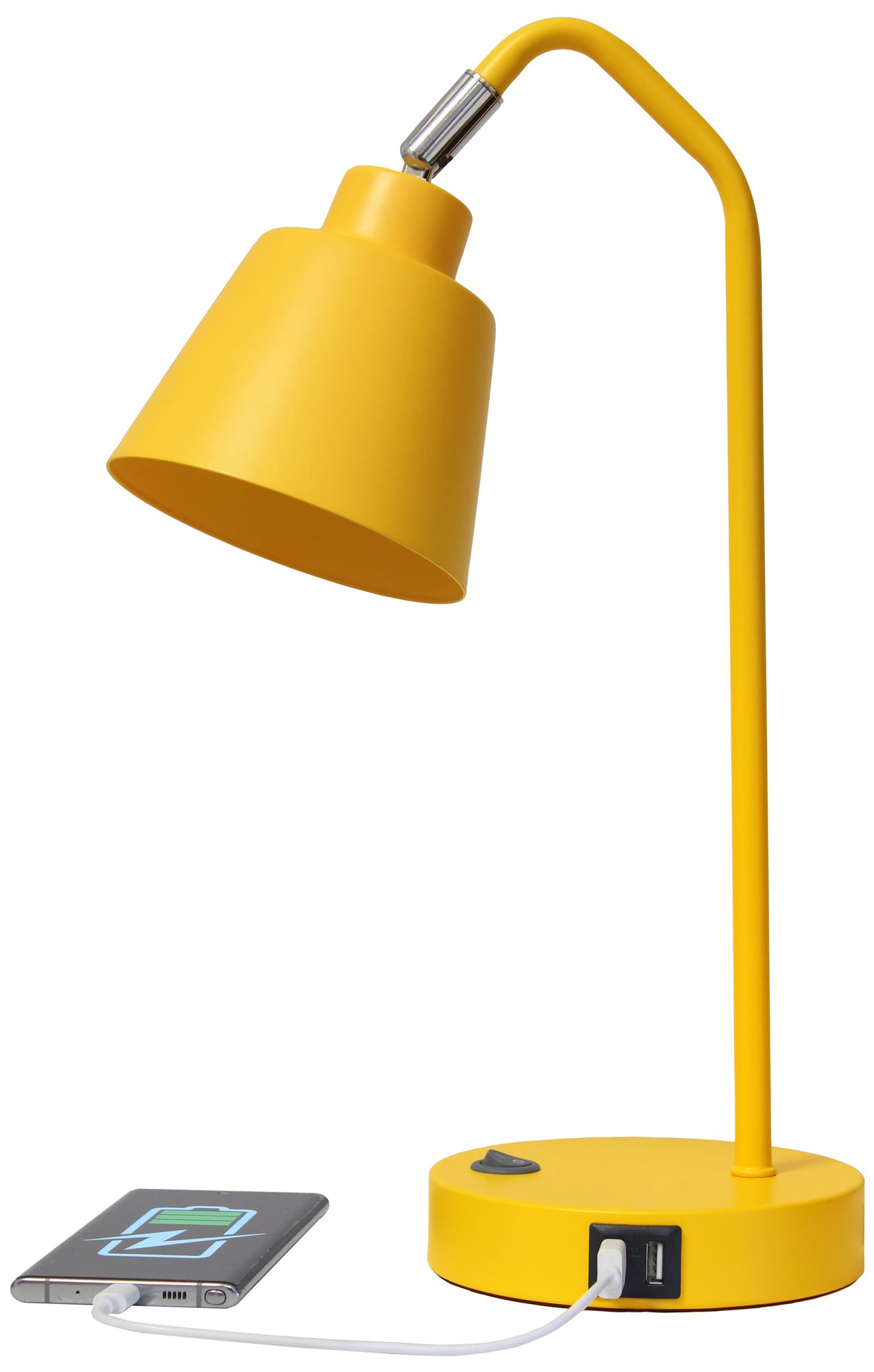 Simple Designs 16" Sleek Adj Metal Desk Task Lp, Dual USB Ports, Yellow