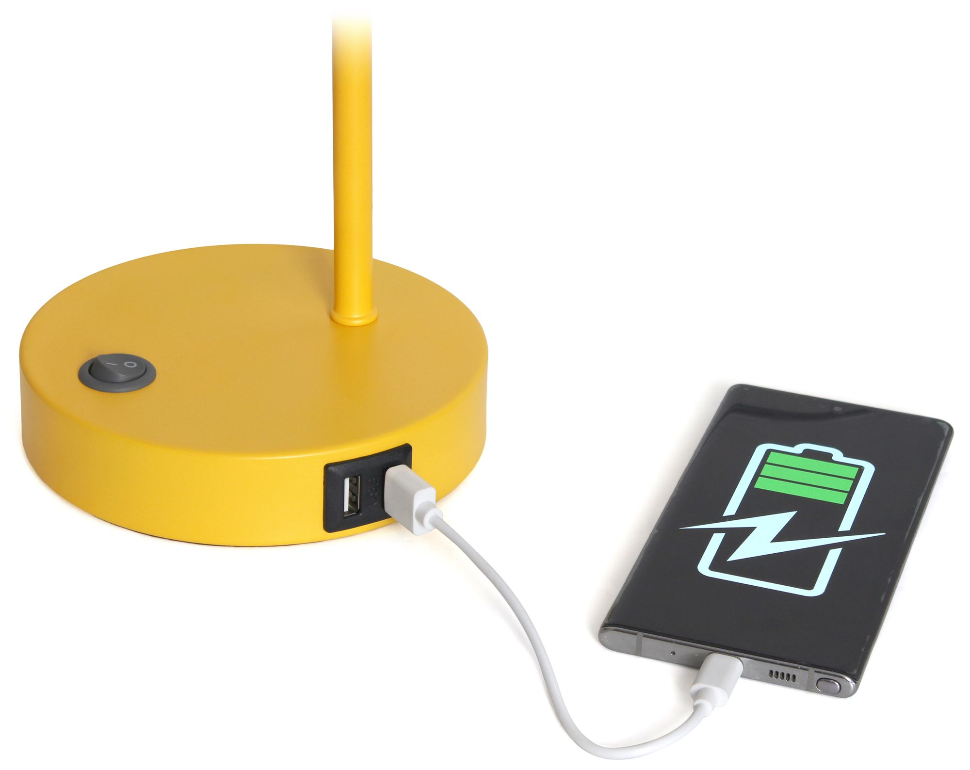 Simple Designs 16" Sleek Adj Metal Desk Task Lp, Dual USB Ports, Yellow