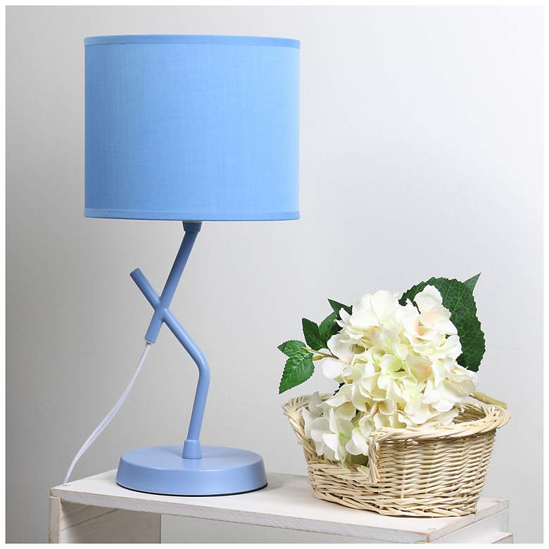 Image 1 Simple Designs 17.13" Metal Modern Table Lamp, Drum Fabric Shade, Blue
