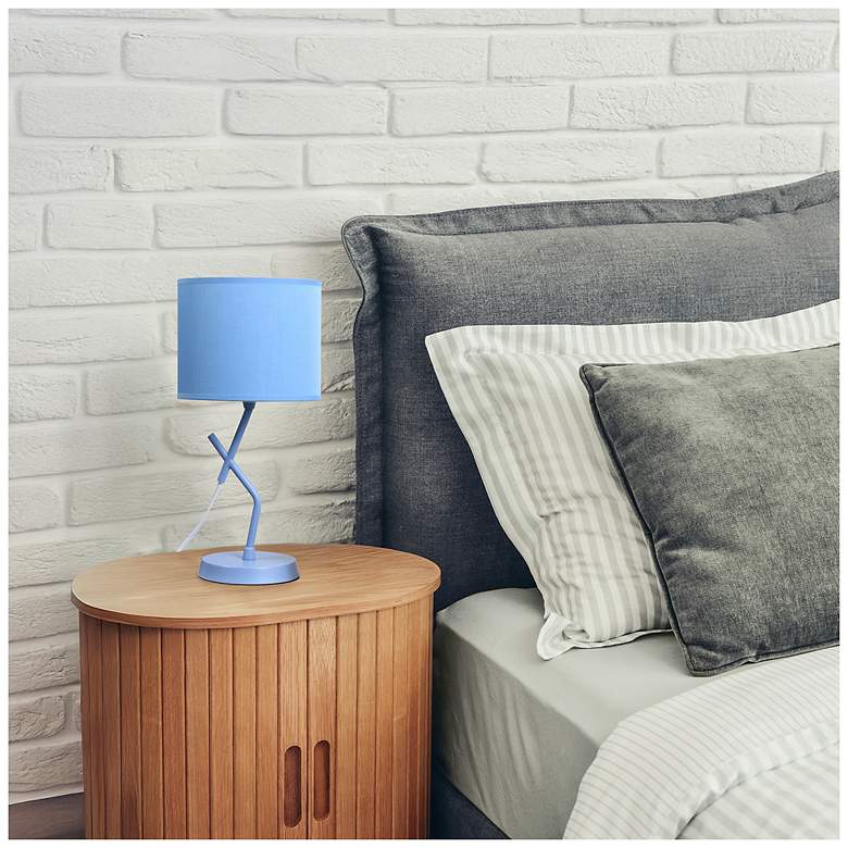 Image 6 Simple Designs 17.13" Metal Modern Table Lamp, Drum Fabric Shade, Blue more views