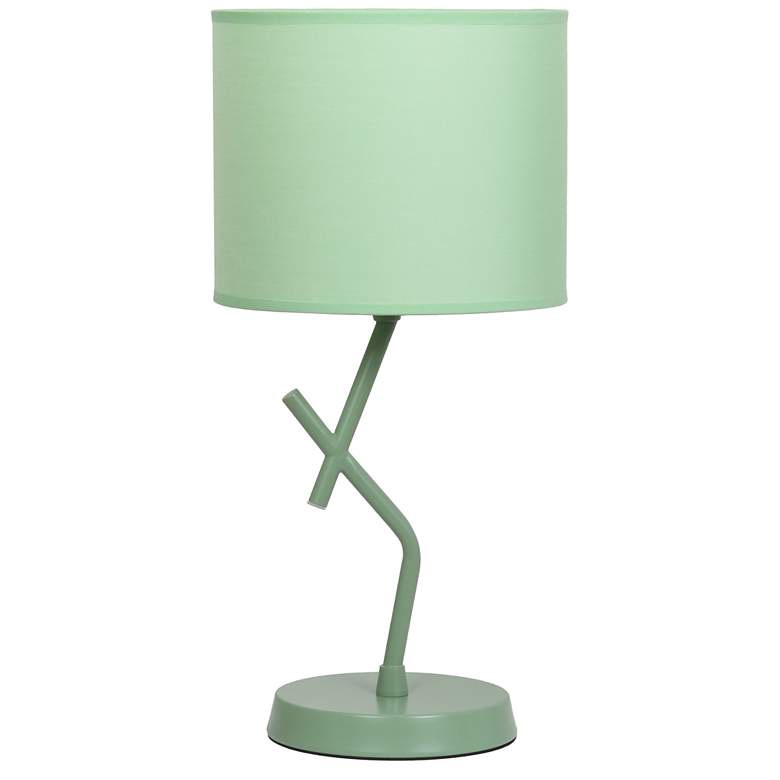 Image 2 Simple Designs 17.13" Metal Modern Table Lamp, Drum Fabric Shade, Green