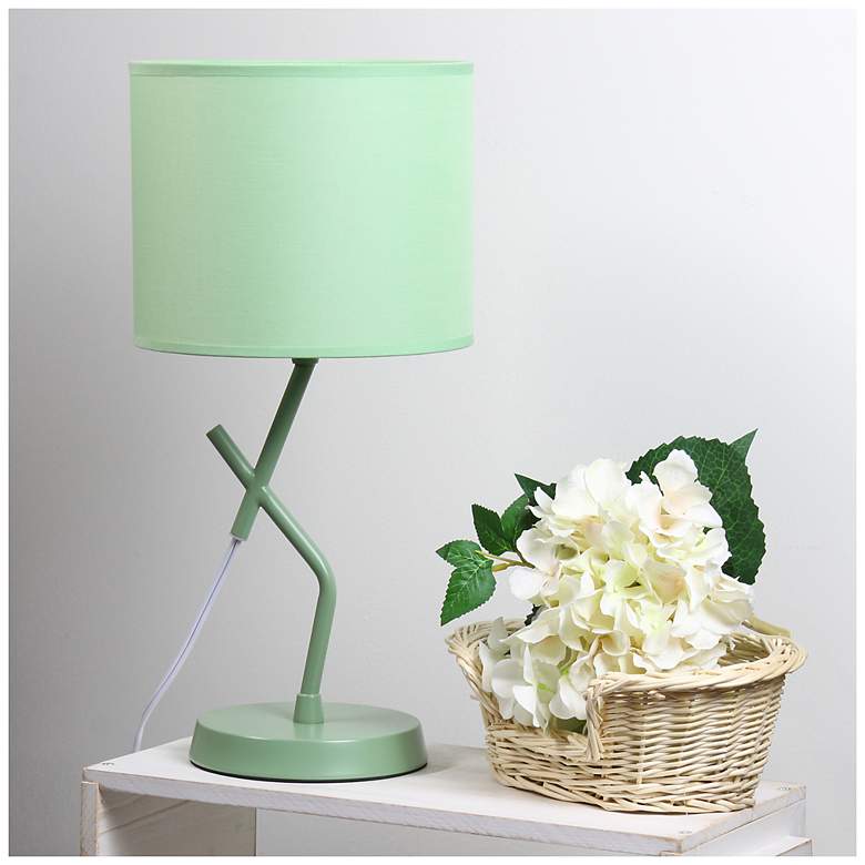 Image 1 Simple Designs 17.13" Metal Modern Table Lamp, Drum Fabric Shade, Green