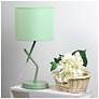 1_Simple Designs 17.13" Metal Modern Table Lamp, Drum Fabric Shade, Green