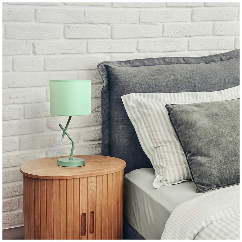 Image 6 Simple Designs 17.13" Metal Modern Table Lamp, Drum Fabric Shade, Green more views