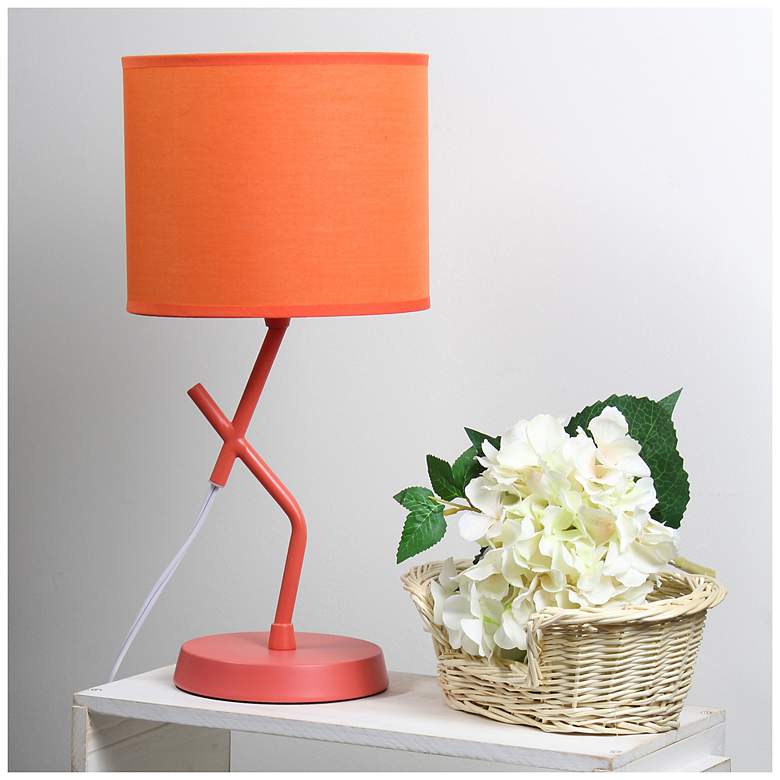 Image 1 Simple Designs 17.13" Metal Modern Table Lamp, Drum Fabric Shade, Orange