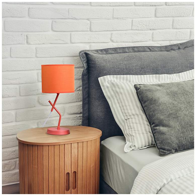 Image 6 Simple Designs 17.13" Metal Modern Table Lamp, Drum Fabric Shade, Orange more views