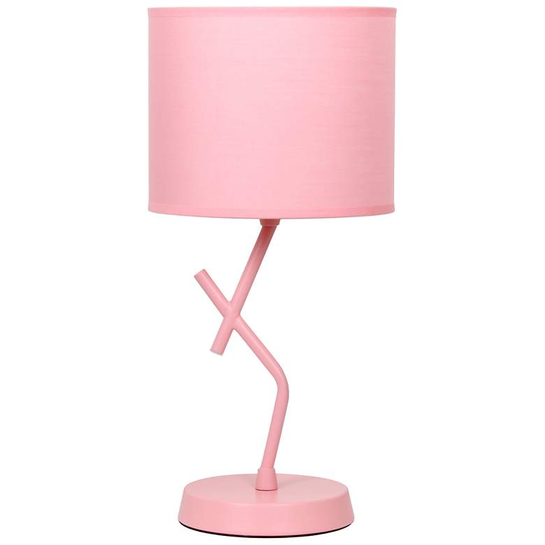 Image 2 Simple Designs 17.13" Metal Modern Table Lamp, Drum Fabric Shade, Pink