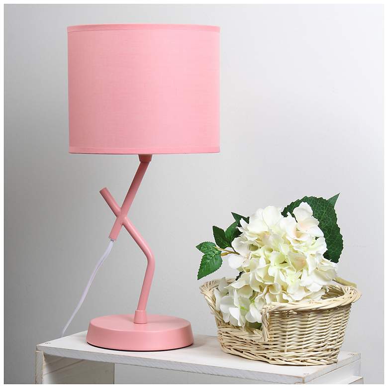 Image 1 Simple Designs 17.13" Metal Modern Table Lamp, Drum Fabric Shade, Pink