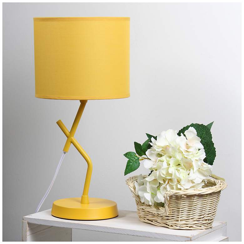 Image 1 Simple Designs 17.13" Metal Modern Table Lamp, Drum Fabric Shade, Yellow