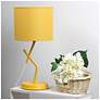 1_Simple Designs 17.13" Metal Modern Table Lamp, Drum Fabric Shade, Yellow