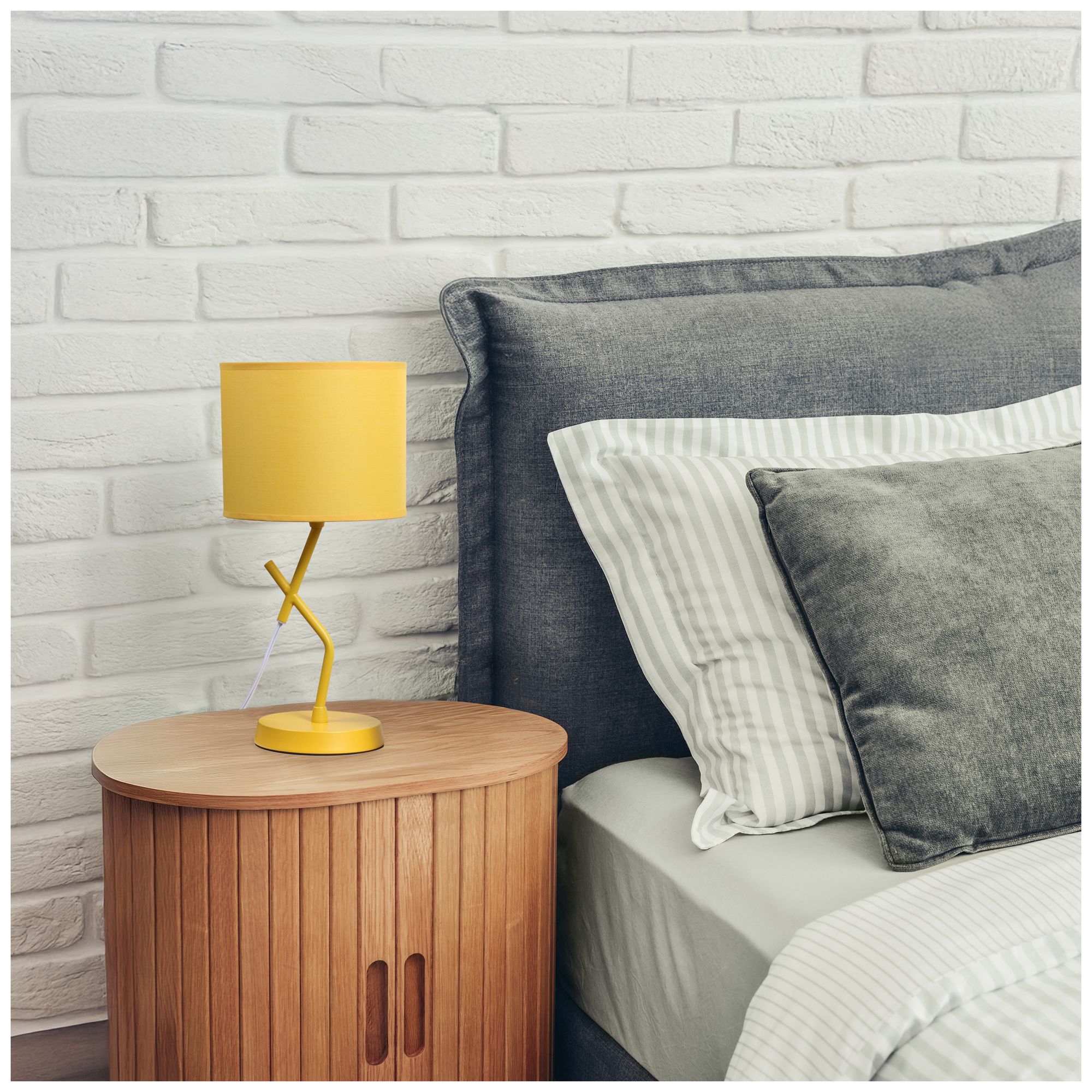 Simple Designs 17.13" Metal Modern Table Lamp, Drum Fabric Shade, Yellow