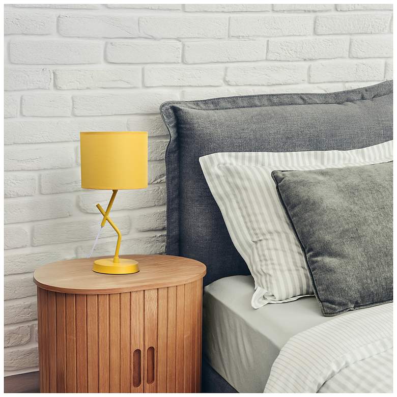 Image 6 Simple Designs 17.13" Metal Modern Table Lamp, Drum Fabric Shade, Yellow more views