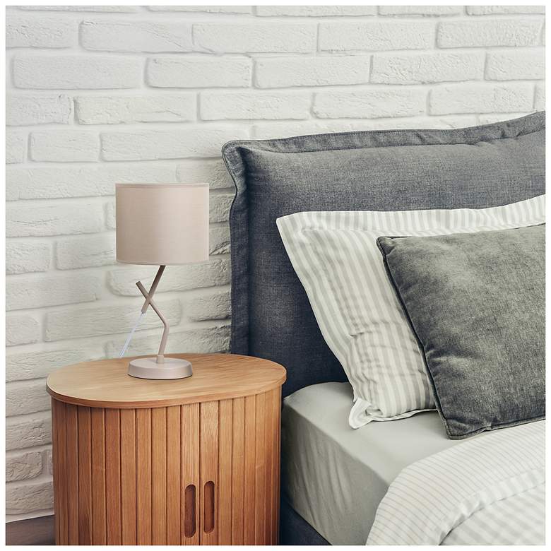 Image 6 Simple Designs 17.13" Metal Modern Table Lamp, Drum Fbc Shade, Light Beige more views