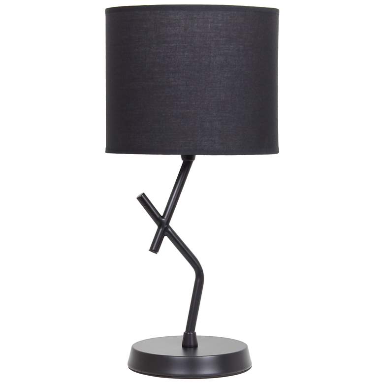 Image 2 Simple Designs 17.13" Metal Modern Table Lamp with Drum Fabric Shade, Black