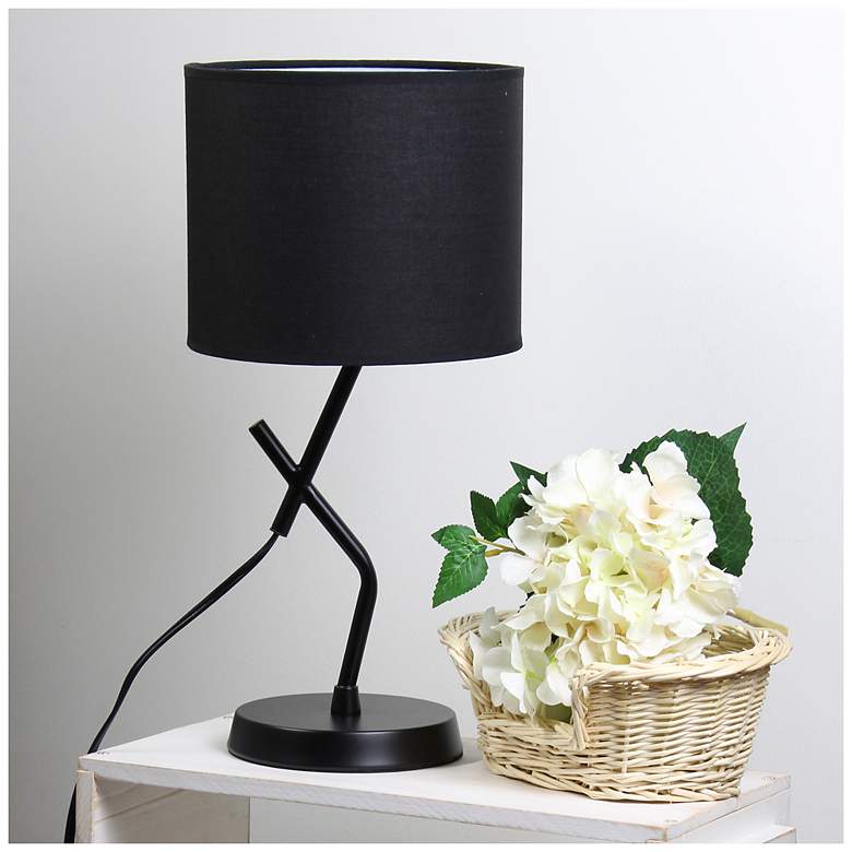 Image 1 Simple Designs 17.13" Metal Modern Table Lamp with Drum Fabric Shade, Black