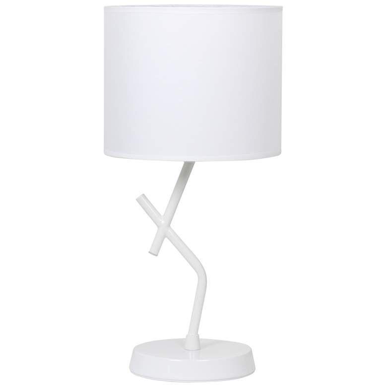 Image 2 Simple Designs 17.13" Metal Modern Table Lamp with Drum Fabric Shade, White