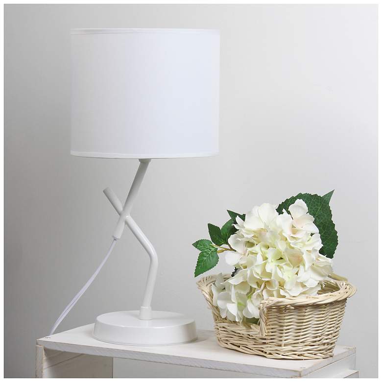 Image 1 Simple Designs 17.13" Metal Modern Table Lamp with Drum Fabric Shade, White