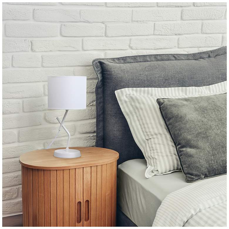Image 6 Simple Designs 17.13" Metal Modern Table Lamp with Drum Fabric Shade, White more views
