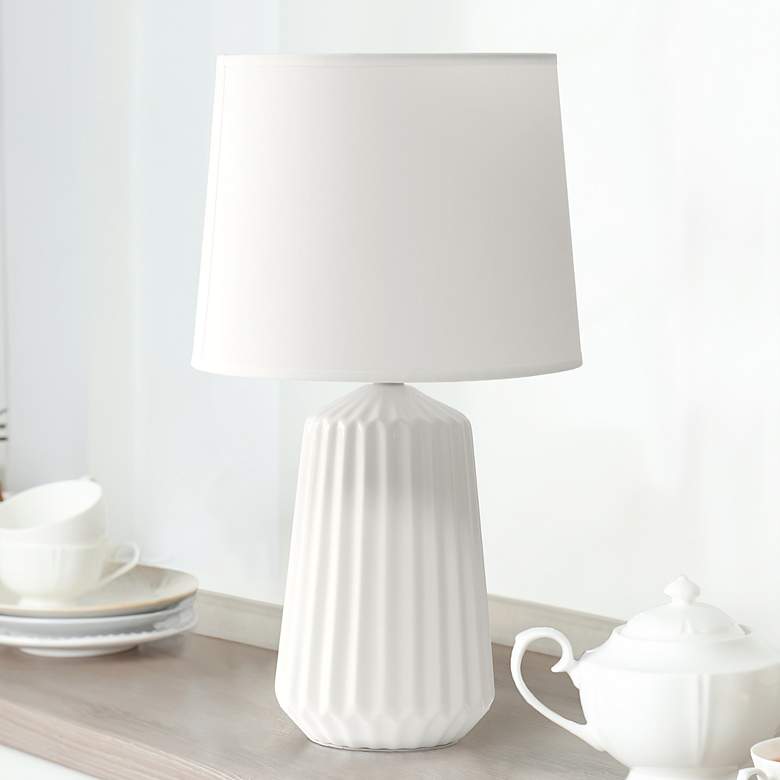Image 1 Simple Designs 17 1/2" High White Ceramic Pleated Accent Table Lamp