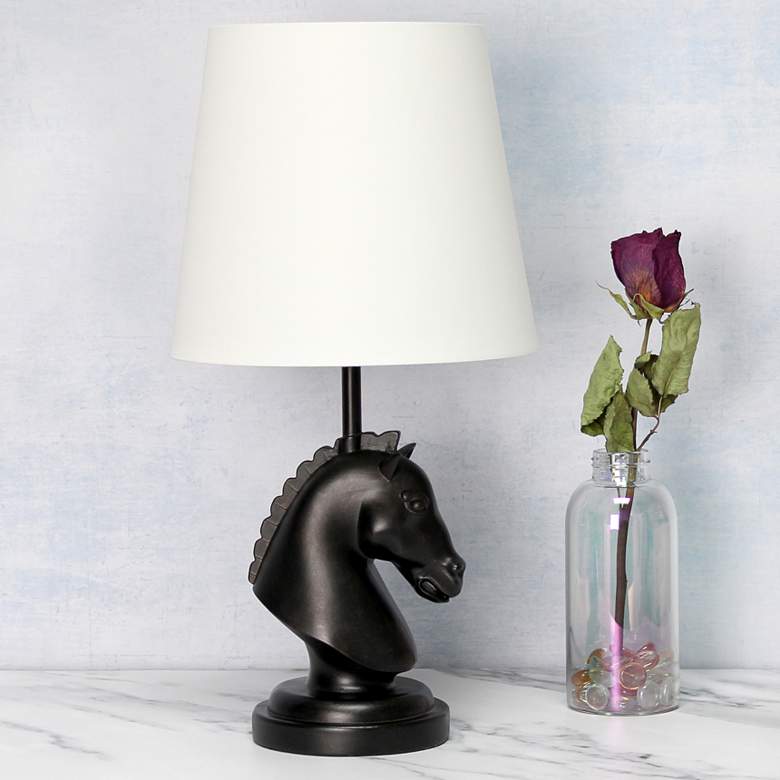 Image 1 Simple Designs 17 1/4"H Black Chess Horse Accent Table Lamp