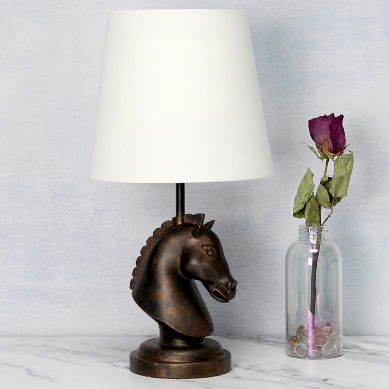 Image 1 Simple Designs 17 1/4"H Bronze Chess Horse Accent Table Lamp