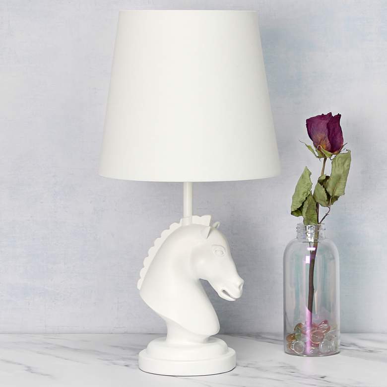 Image 1 Simple Designs 17 1/4"H White Chess Horse Accent Table Lamp