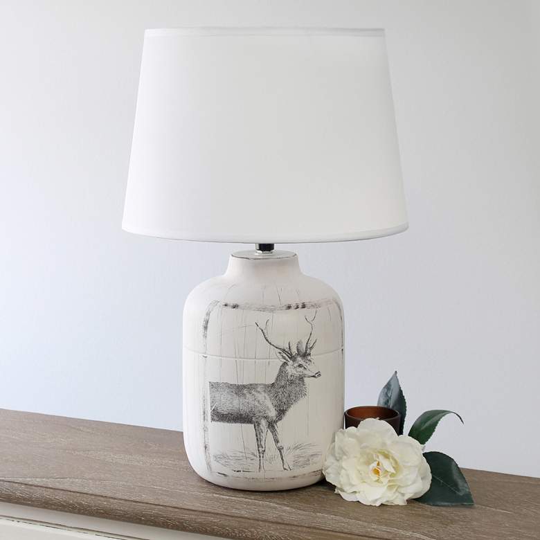 Image 1 Simple Designs 17" High White-Washed Deer Accent Table Lamp