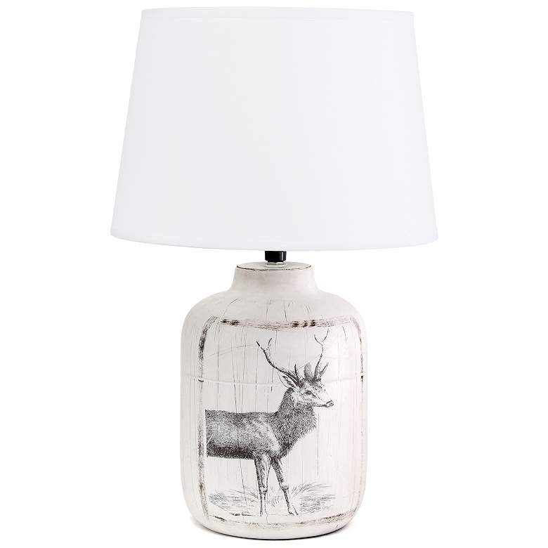 Image 3 Simple Designs 17" High White-Washed Deer Accent Table Lamp more views