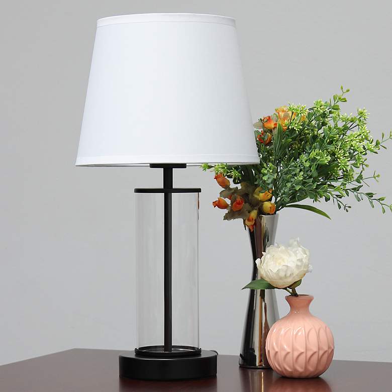 Image 1 Simple Designs 17 inchH Black Metal and Glass Encased Accent Table Lamp