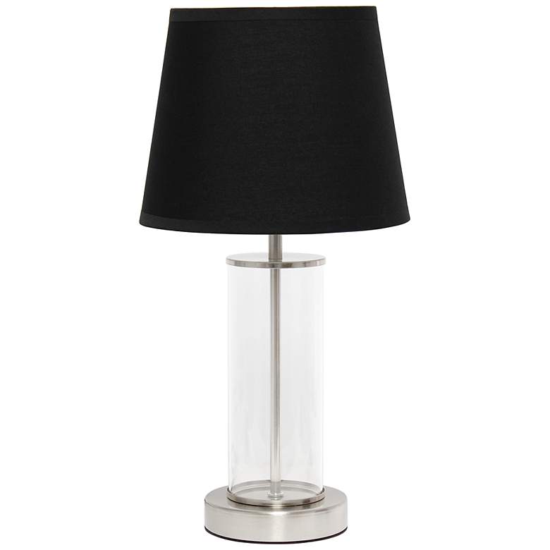 Image 2 Simple Designs 17 inchH Brushed Nickel Accent Table Lamp with Black Shade