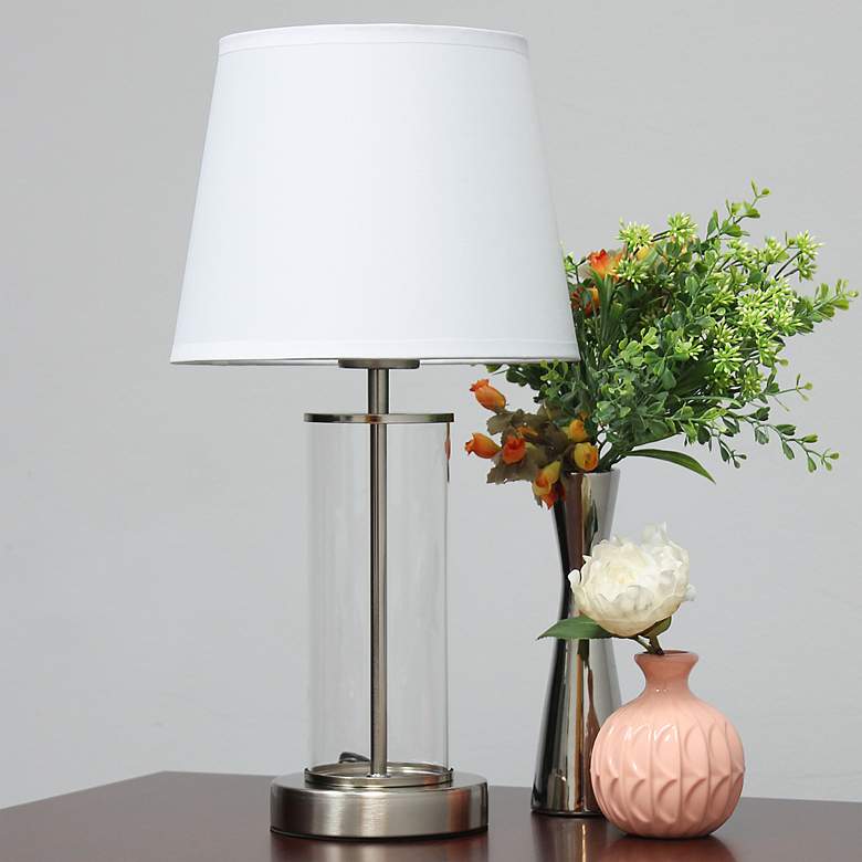 Image 1 Simple Designs 17 inchH Brushed Nickel Metal Encased Accent Table Lamp
