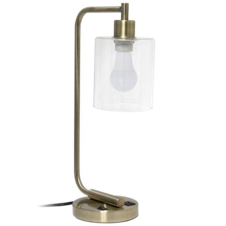Image 1 Simple Designs 18.8" Iron Desk Lamp w/ USB Port, Antique Brass, w/ LED