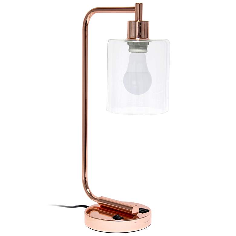 Image 1 Simple Designs 18.8" Iron Desk Lamp w/ USB Port, Rose Gold, with LED B