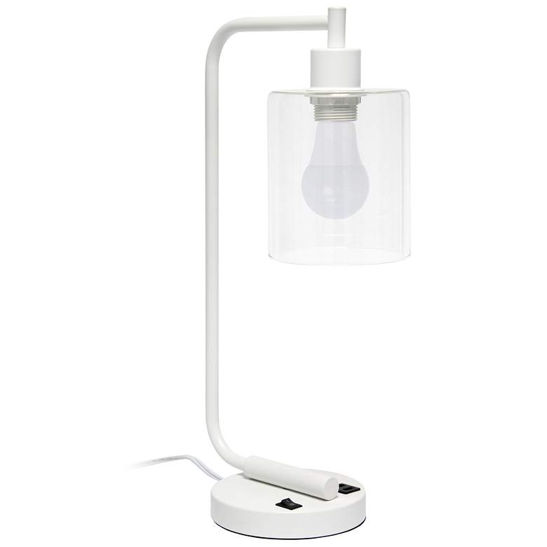 Image 1 Simple Designs 18.8" Iron Desk Lamp w/ USB Port, White, with LED Bulb