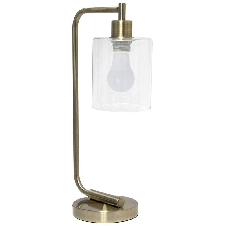 Image 1 Simple Designs 18.8" Iron Lantern Desk Lamp, Antique Brass, With LED B