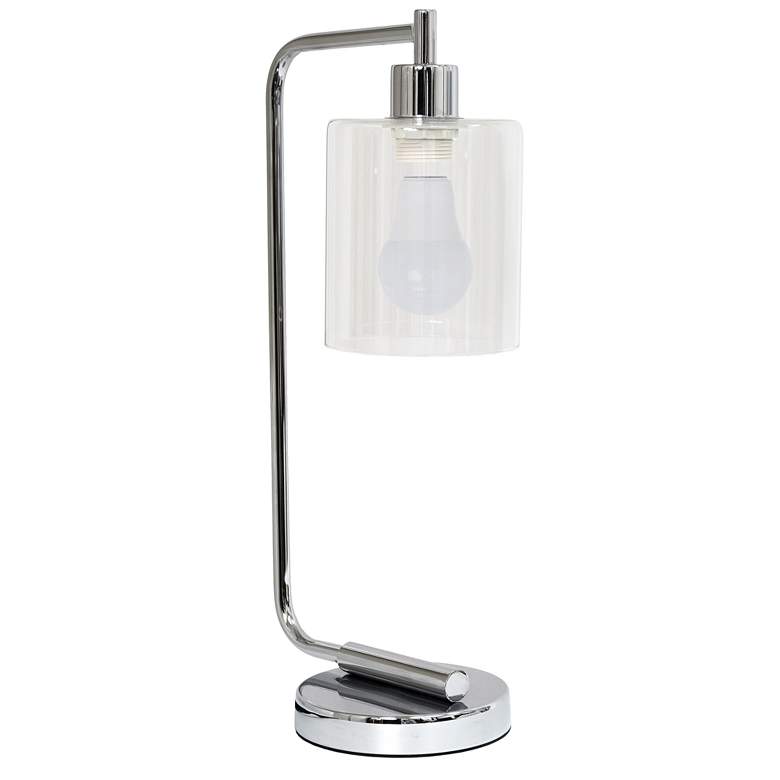 Image 1 Simple Designs 18.8" Iron Lantern Desk Lamp, Chrome, With LED Bulb