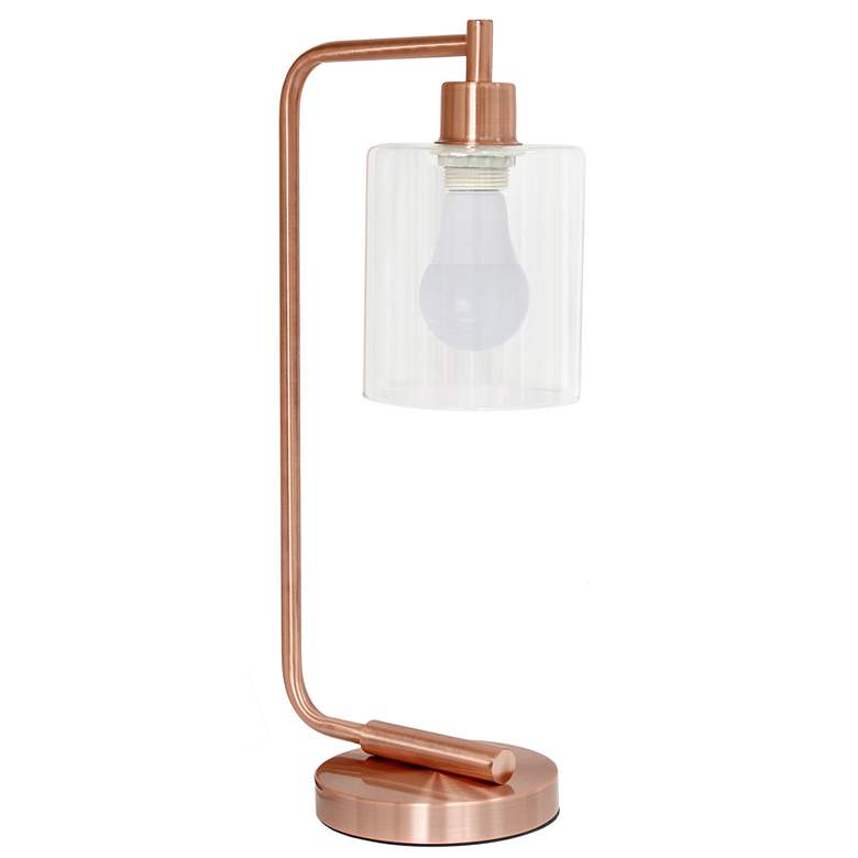 Image 1 Simple Designs 18.8" Iron Lantern Desk Lamp, Rose Gold, With LED Bulb