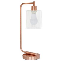 Simple Designs 18.8" Iron Lantern Desk Lamp, Rose Gold, With LED Bulb