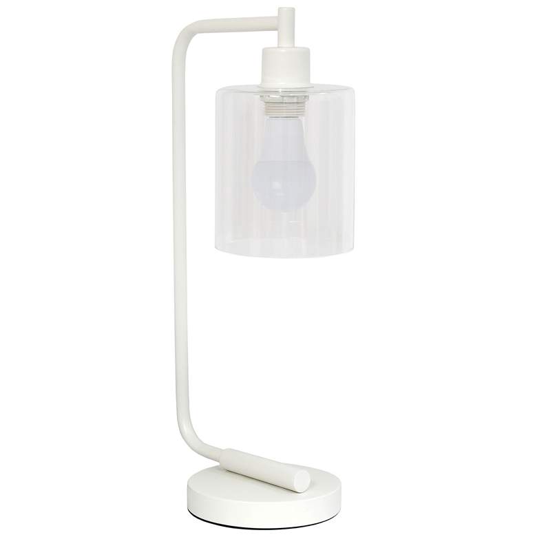 Image 1 Simple Designs 18.8" Iron Lantern Desk Lamp, White, With LED Bulb