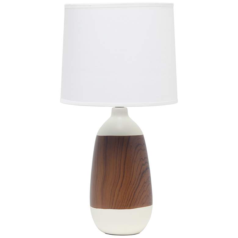 Image 2 Simple Designs 18 1/2" Dark Faux Wood White Ceramic Accent Table Lamp